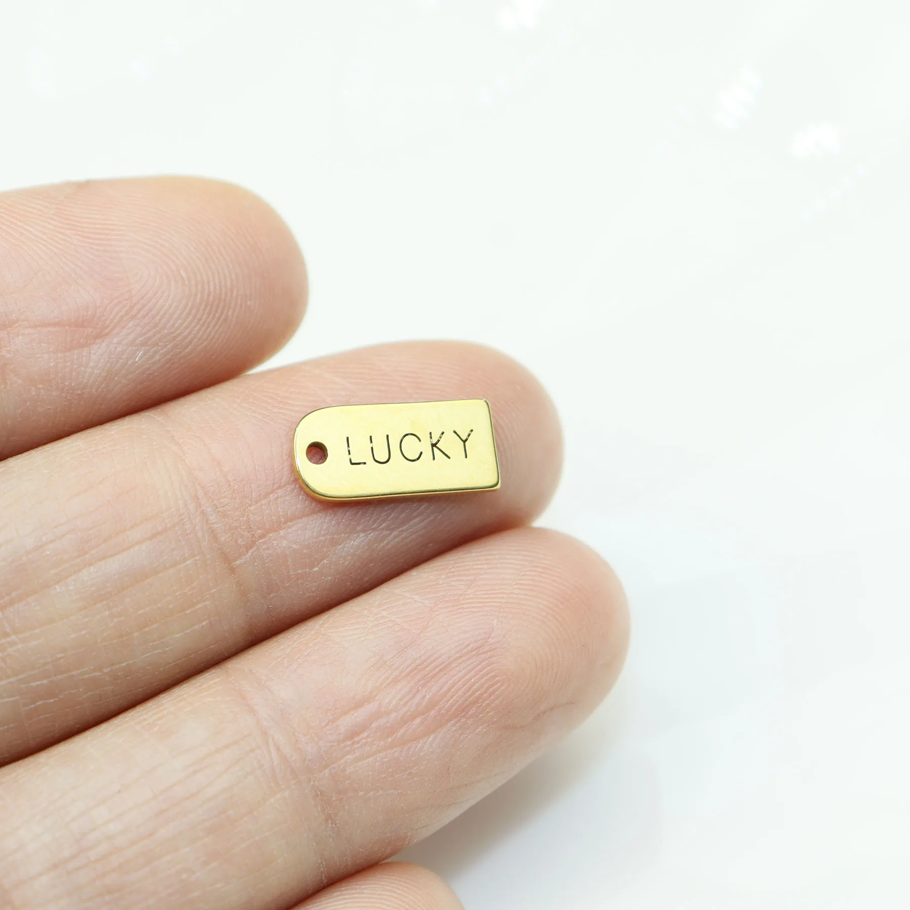 10pcs 12mm Stainless Steel LUCKY  Jewelry Charms Pendant DIY Handcraft Waterproof Antiallergic