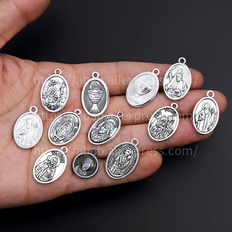 10 piezas/medalla María, conector para la parte central del Rosario de la Virgen María, accesorios de joyería DIY