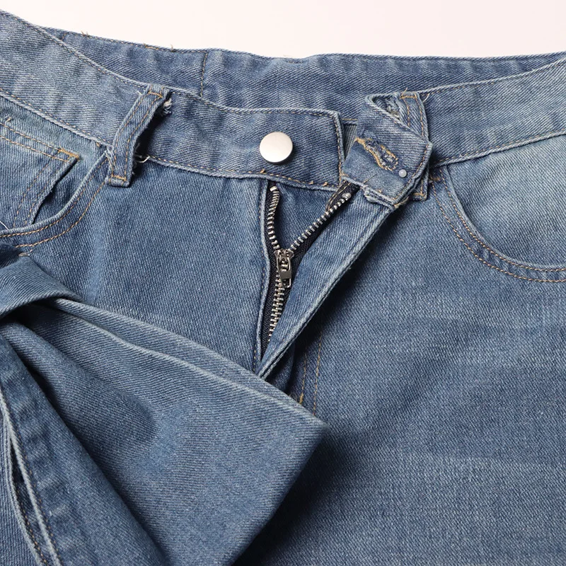 Imagem -05 - Calças de Algodão Lavadas para Mulheres Jeans de Cintura Alta com Alças Jeans Reto Estilo Rua Retrô Patchwork Novo Primavera 2023