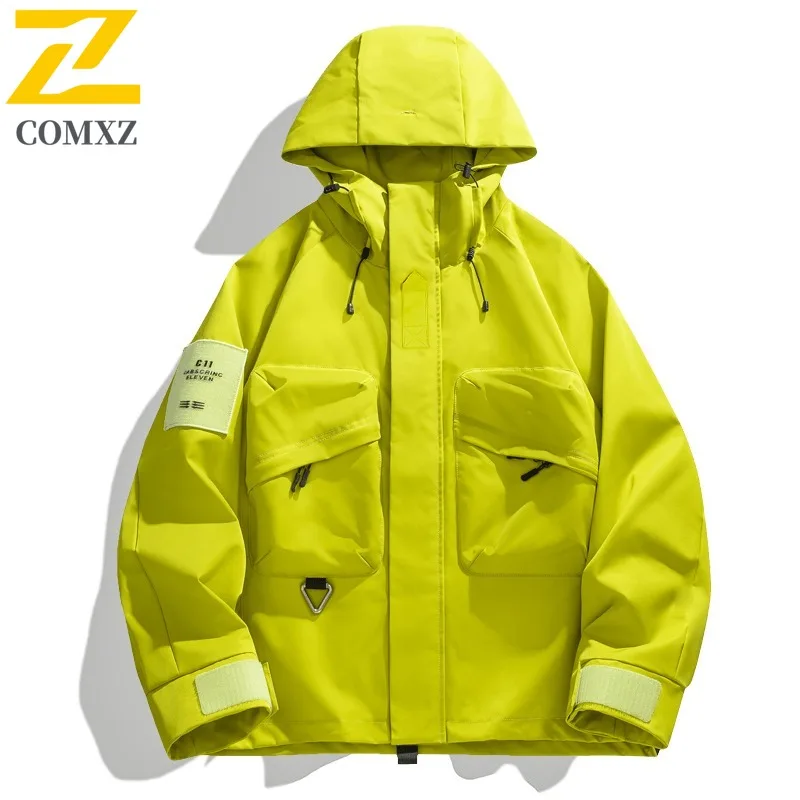 

COMXZ уличная куртка, удобная куртка на молнии с капюшоном, карманом для пешего туризма, приключений, кемпинга, ветровка, пальто, одежда, мужская куртка