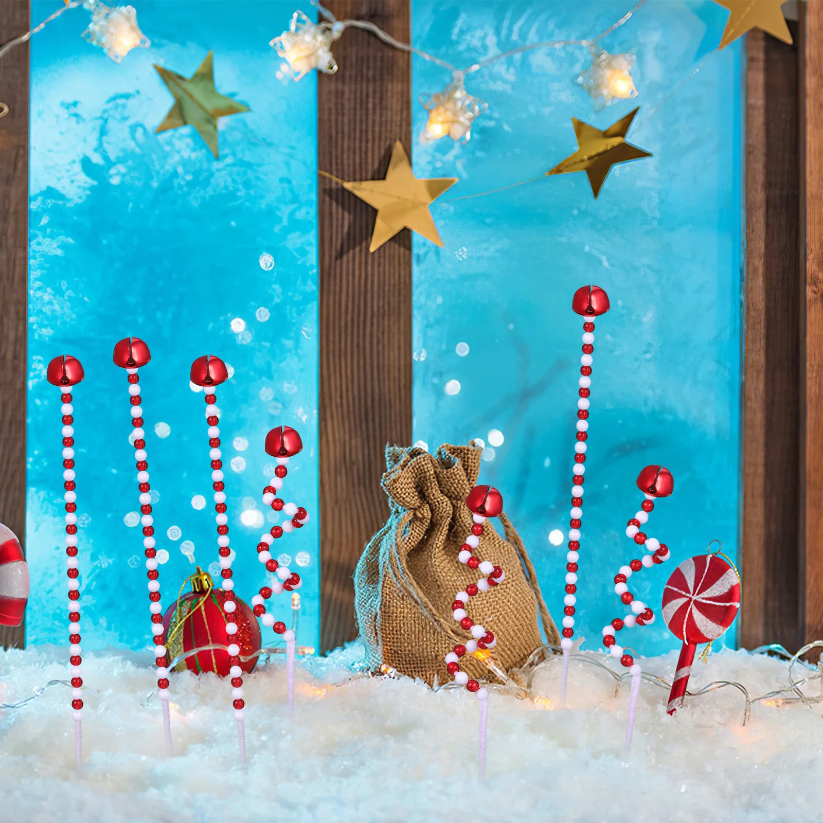 

25 pcs Christmas Candy Cane Sticks Decorations Twisted Bell Design Tree Picks For Vase Holiday Party Home Decor Ornaments