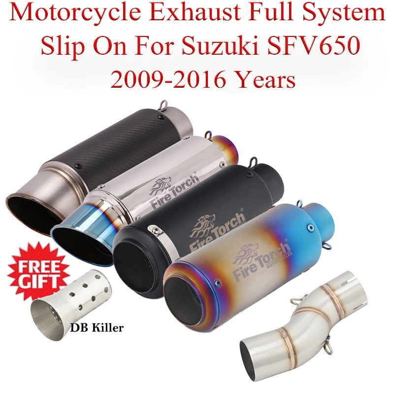 Motorcycle Exhaust Full System Link Pipe Slip On For Suzuki SFV650 2009-2016 Modified Moto Escape Stainless Steel Laser Logo