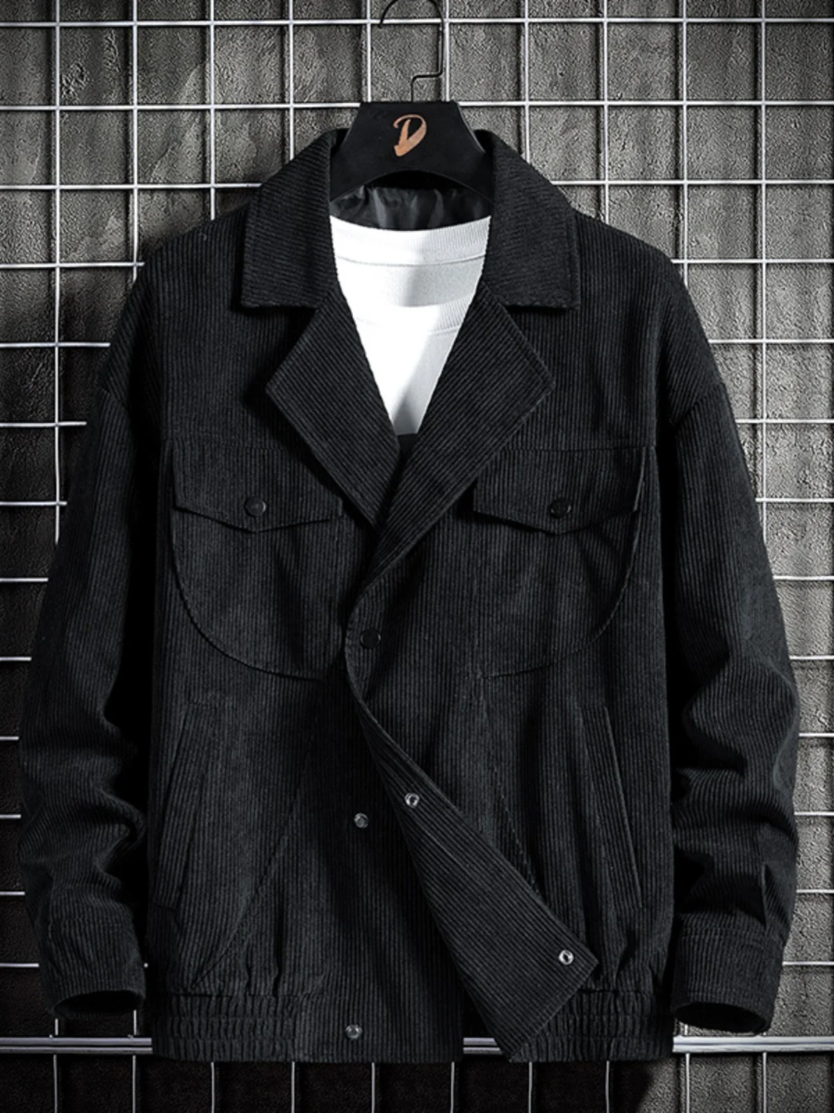 

Casual Men's Corduroy Jaet with Suit Collar Spring Autumn New Sle Trendy Brand Workwear Outerwear Ins Loose Fit Flat Laid