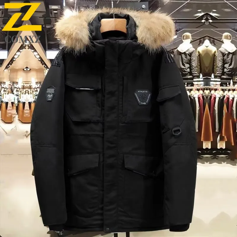 COMXZ Men's Down Jacket Detachable Hood Casual Style Street Look Warm Travel Trip Puffer Jacket Fashion Design Winter Jackets
