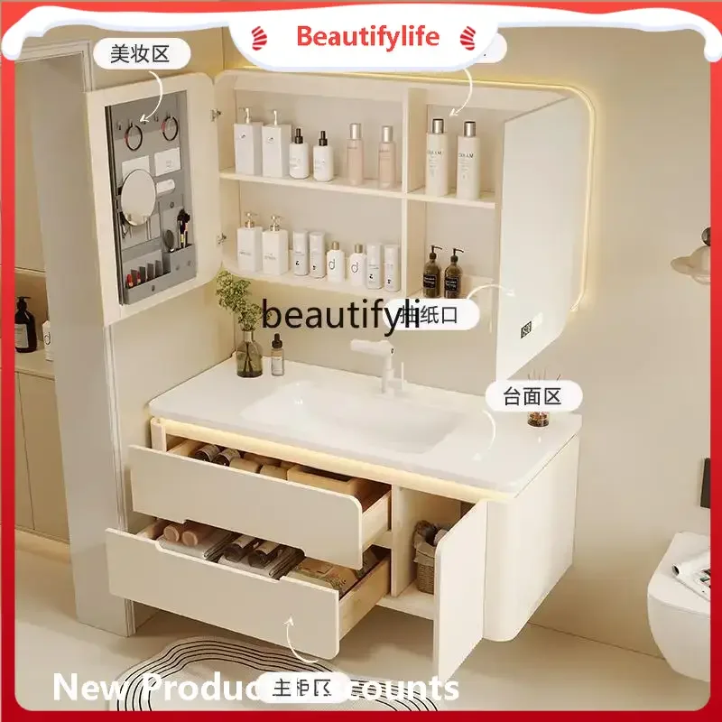 J45 Oak Paint Cream Style Bathroom Cabinet Ceramic Whole Washbin Wash Basin Cabinet Combination Washstand