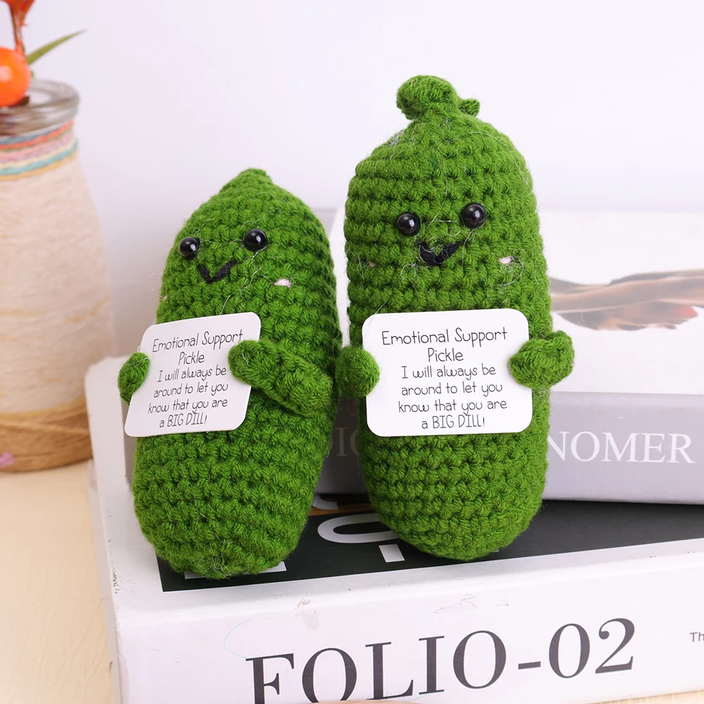 Emotional Cucumber Cute Mini Handmade Crochet Knitting Dolls Positive Energy Potato with Card Children Pickle Toys Birthday Gift