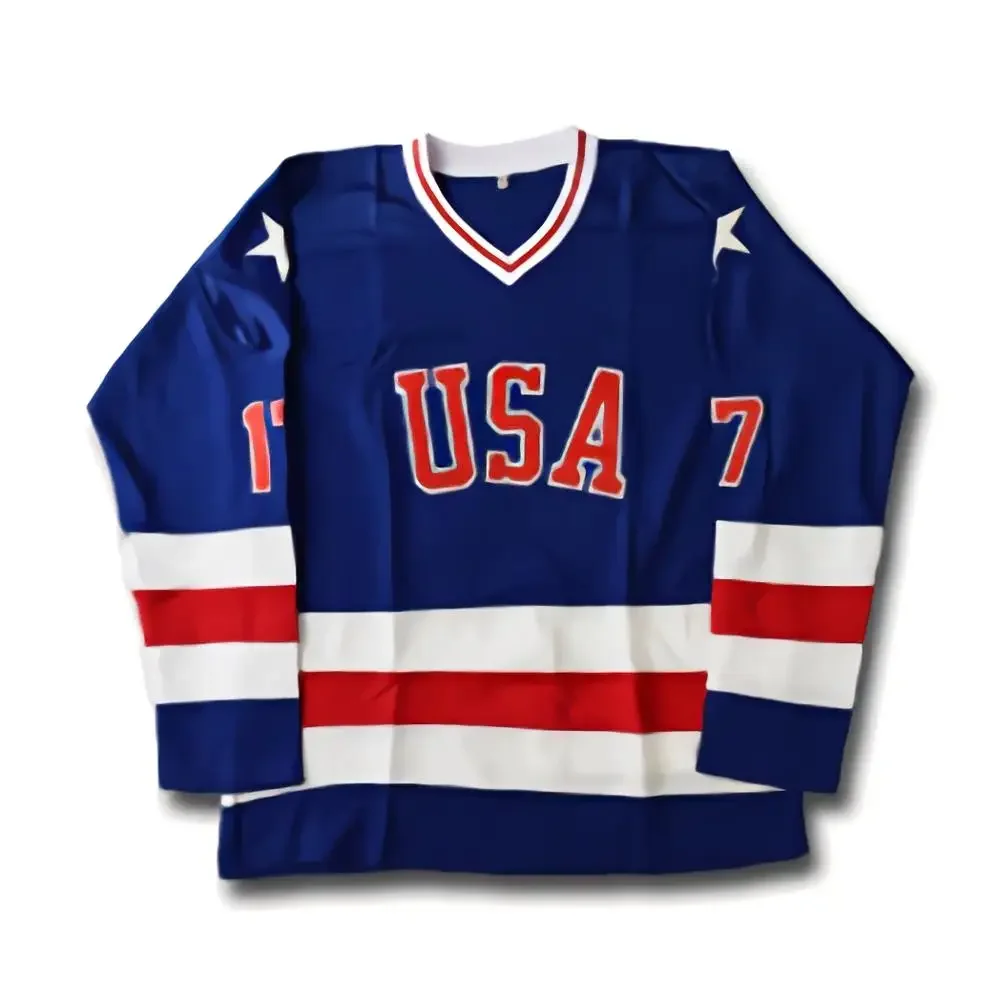 1980 Miracle On Ice Team USA 30 Jim Craig Jersey 17 Jack O\'Callahan 21 Mike Eruzione Blue White Stitched Ice Hockey jerseys