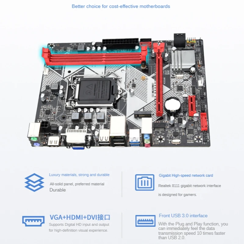 B75-H Desktop Computer Motherboard LGA1155 USB3.0 Support Up To 16GB DDR3 RAM Slots Pcl-E3.016X Gigabit LAN Card