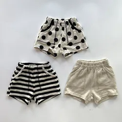 Shorts de algodão listrado para crianças, shorts casuais para meninos e meninas, calças curtas soltas para bebês, moda nova, verão, 2022