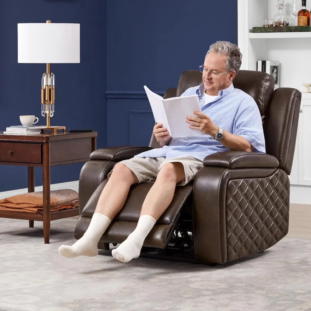 

Genuine Leather Power Recliner Chairs for Adults, Zero Gravity Recliner with Power Headrest & Hidden Storage.