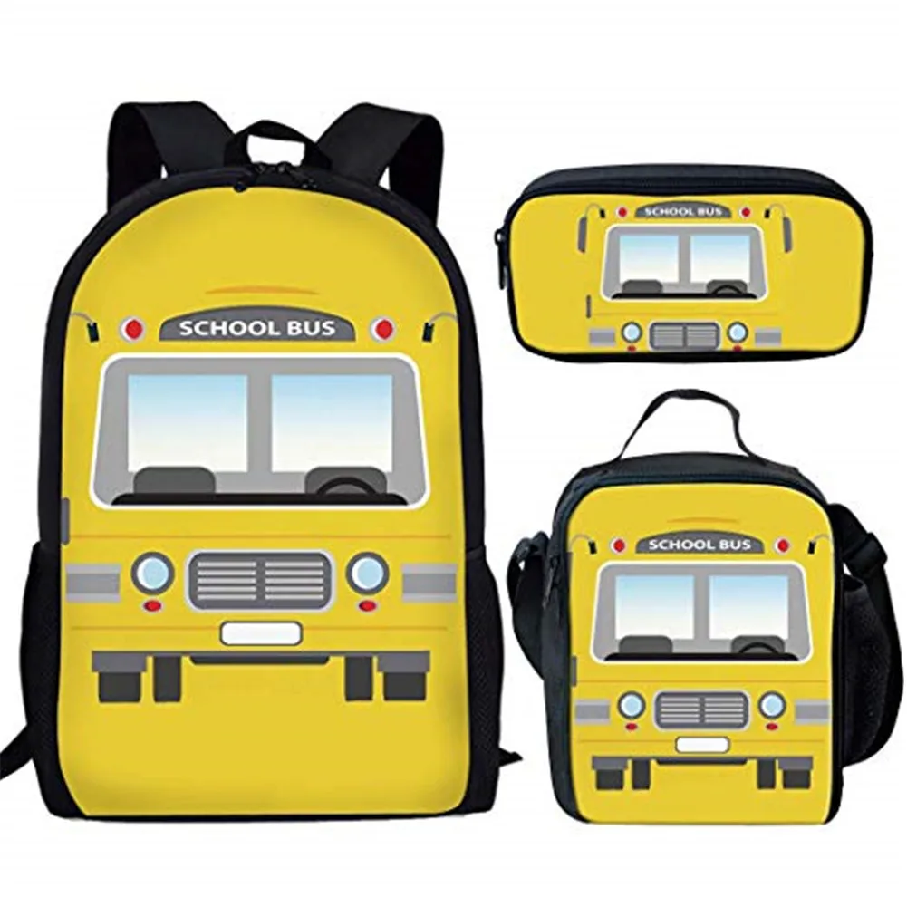 Tas sekolah motif Bus, tas sekolah warna kuning, tas buku anak-anak, tempat pensil kembali ke sekolah, hadiah dasar 3 buah/set