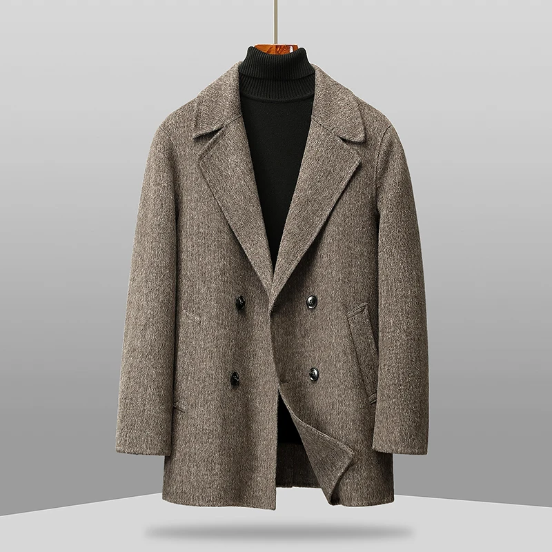 

Men's Double Breasted Woolen Coats Business Casual Warm Wool Windbreaker Jackets Outwear Thick Solid Color Top Overcoat Clothing