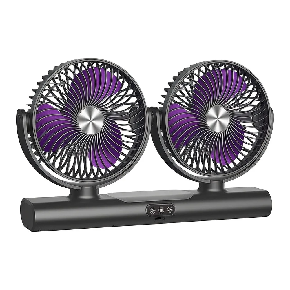Rechargeable Dual-Head Desk Fan With Night Light 3-Speed Quiet Air Circulation Fan 360° Rotatable For Use In Cars RV And Home