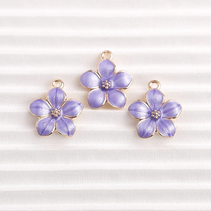 10pcs 15x17mm Cute Enamel Flower Charms Pendants for Making DIY Drop Earrings Necklaces Bracelets Jewelry Findings Accessories