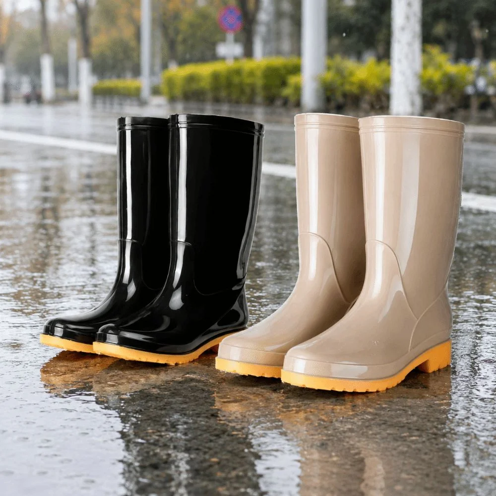 Rutschfeste Damen-Regenstiefel, hohe, wasserdichte Gartenschuhe, strapazierfähige, leichte Wasserschuhe für draußen, Küche, Arbeit – Detail 9