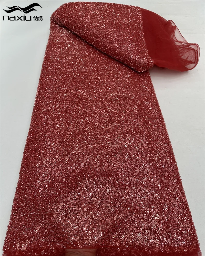 Madison Sequin Luxury Beads Lace African 2024 High Quality 5 Yards Handmade Sequins Fabric Nigeria For Evening Party Dress