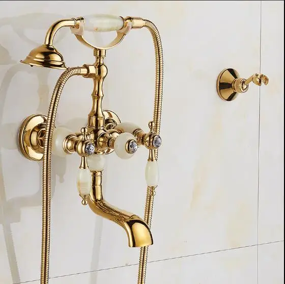 Antique style golden bathtub faucet ceramic handle