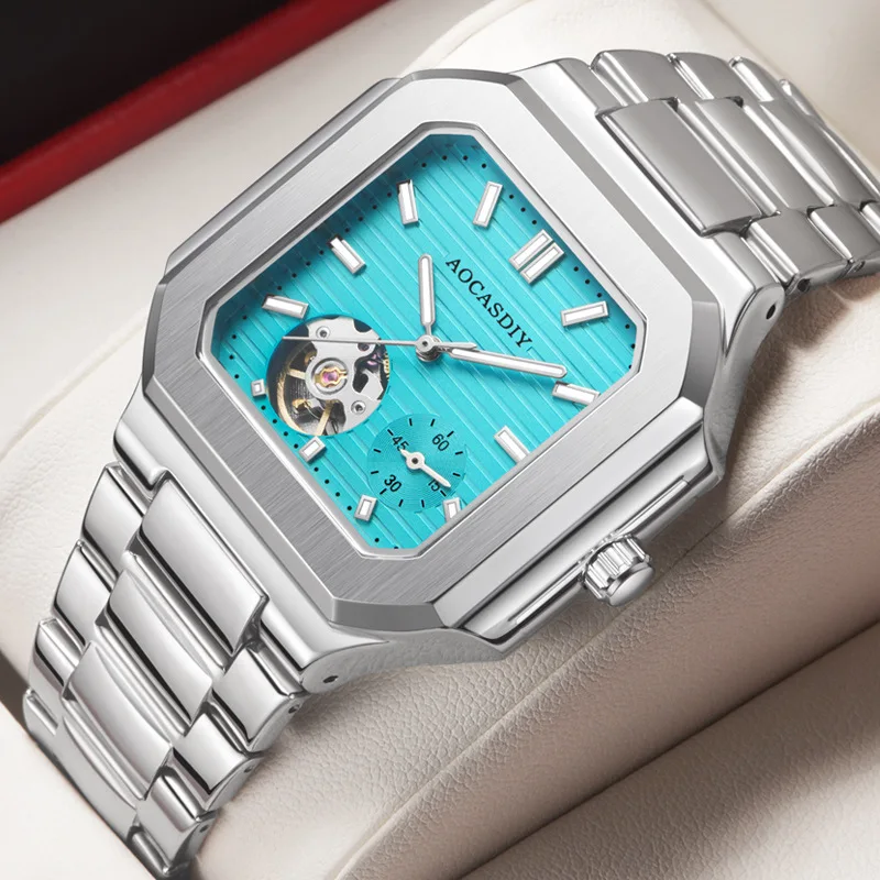 Fashion Brand Classic Hollow Square Steel Strip Men's Waterproof Automatic Mechanical Multifunctional Timing Watch
