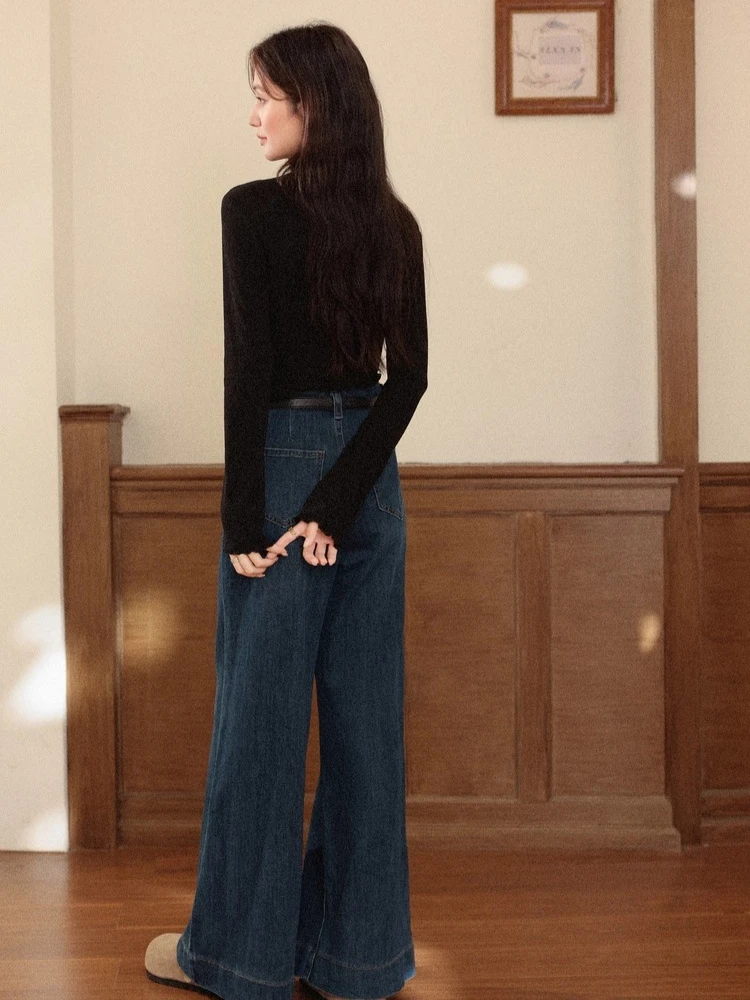 ALXNAN Women's Long-sleeve T-Shirt 2025 New Autumn Inner Lining Turtleneck Button Decoration Slim Versatile Pullover L57528-1