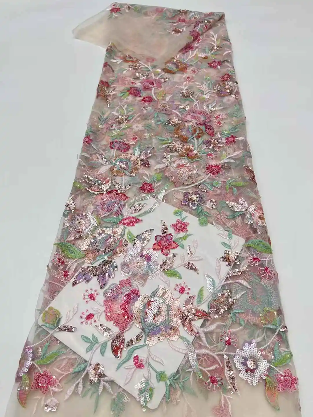 

African Lace Fabric High Quality French Mesh Embroidery Sequins Lace Fabric Nigerian Lace Fabric For Wedding Dress Sewing