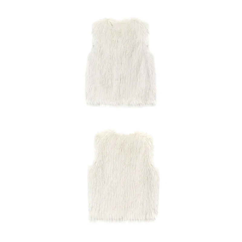 Guobioziy Women's Slim-Fit Faux Fur Vest 2026 Fall/Winter New European Casual Fashion Trendy Tassel Classic Commuter Streetwear