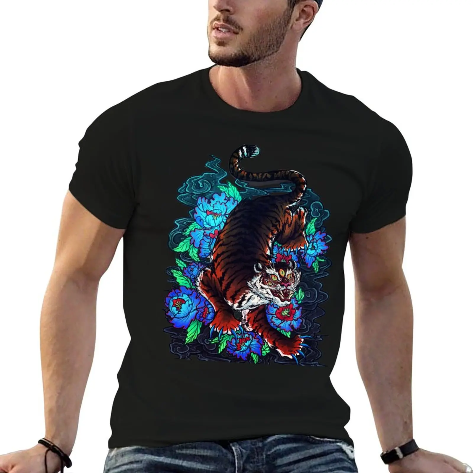 

IREZUMI TRIQUETRUS: Tiger King Ashura T-Shirt customs design your own anime figures vintage clothes T-shirts for men cotton