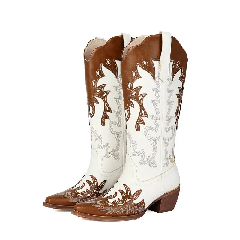 

IPPEUM White Knee High Cowboy Boots For Women Western Shoes 2026 New Fashion Cowgirl Shoes