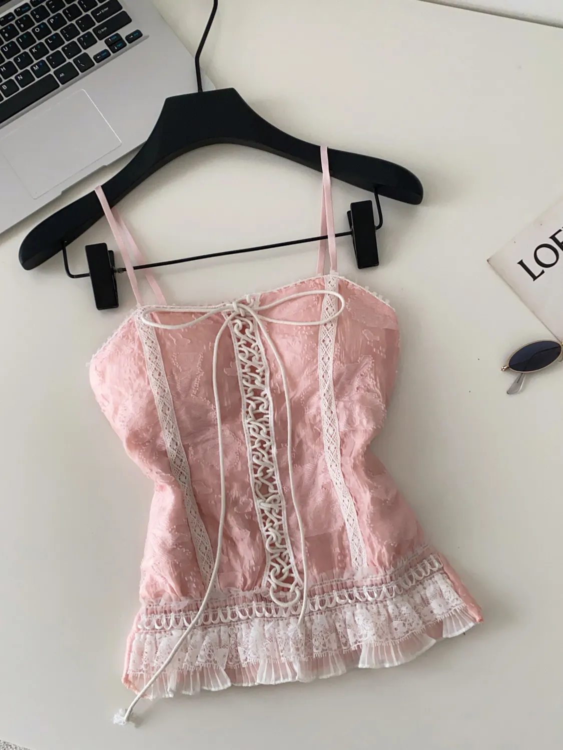 

Топ-камизоль Foamlina с французским кружевом и завязками, женский летний приталенный топ без рукавов с регулируемыми бретелями, милый жилет в стиле Y2K для повседневной носки