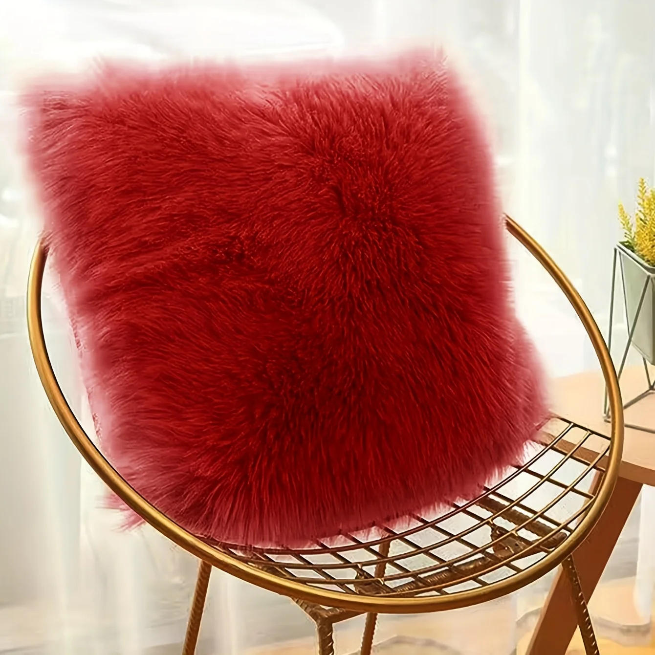 Imitation Wool Red Pillowcase Cushion Bedding Sofa Cushion Chair Cushion Plush Sofa Bedroom Decorative Pillowcase (Without Pillow Insert)