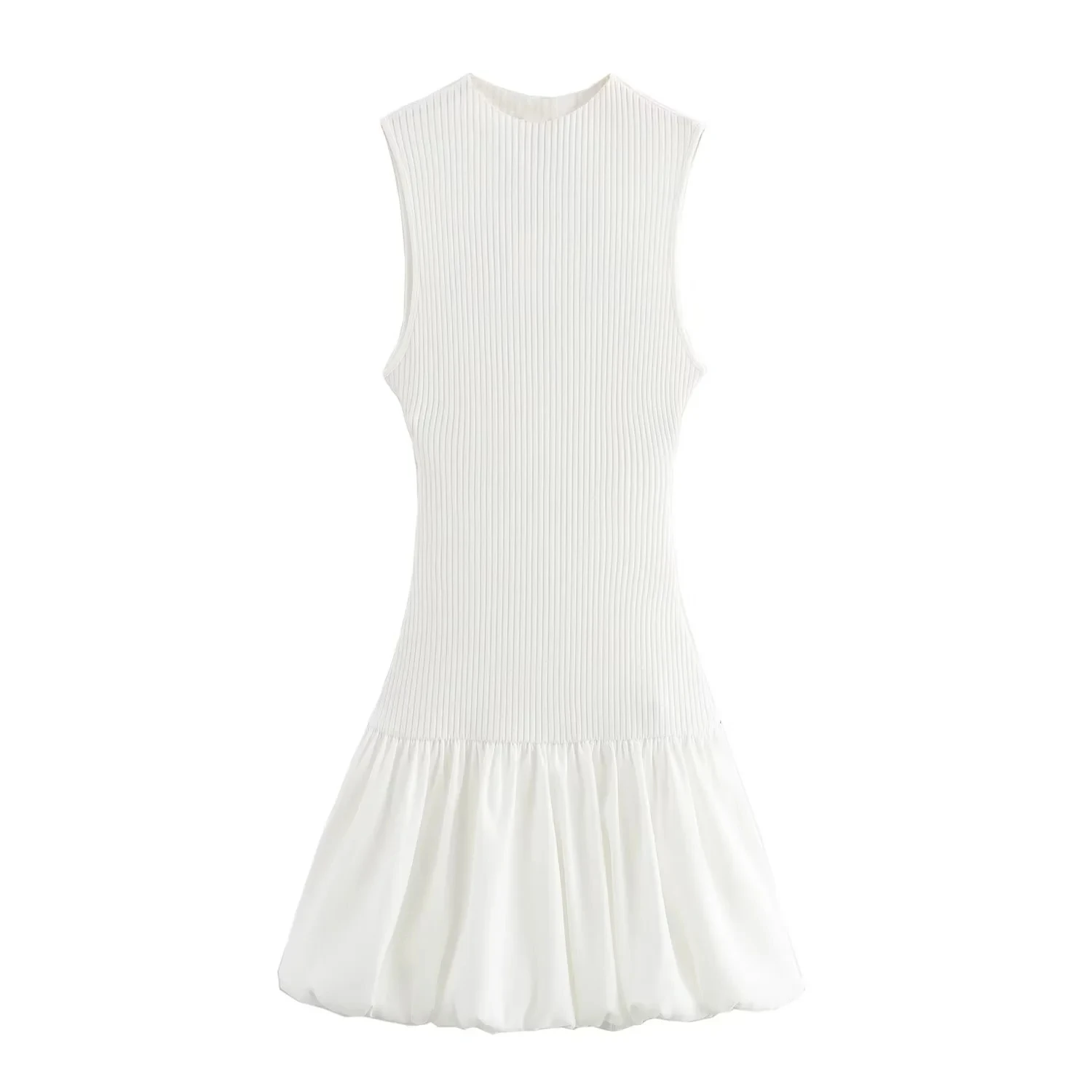 Mini vestido de malha sem costas sem mangas para mulheres, vestido balão sem costas, vestidos de festa ruched, vestido curto rosa e branco, verão