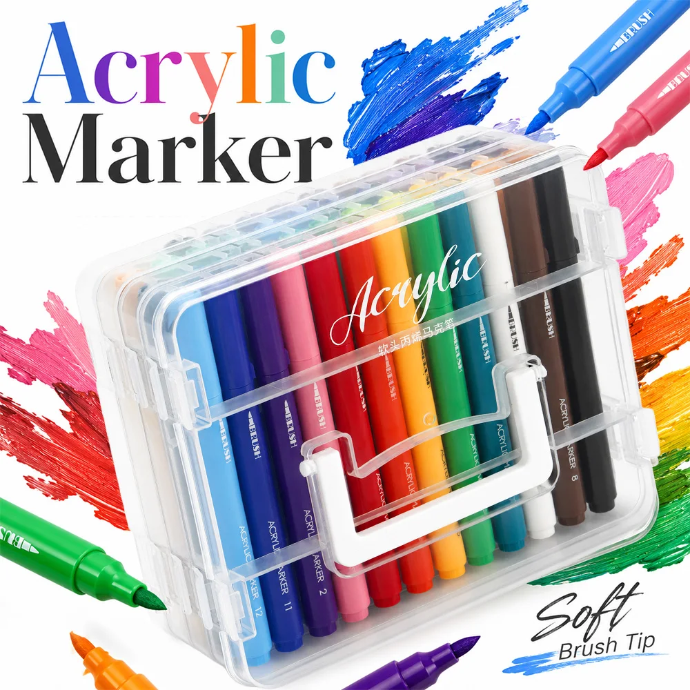 12/24/36/48 Farben Acryl-Marker-Set Professionelles Künstlerisches Mal- und Zeichenset DIY Journaling Graffiti Pinselspitzen-Stift Kunstunterricht Bürobedarf