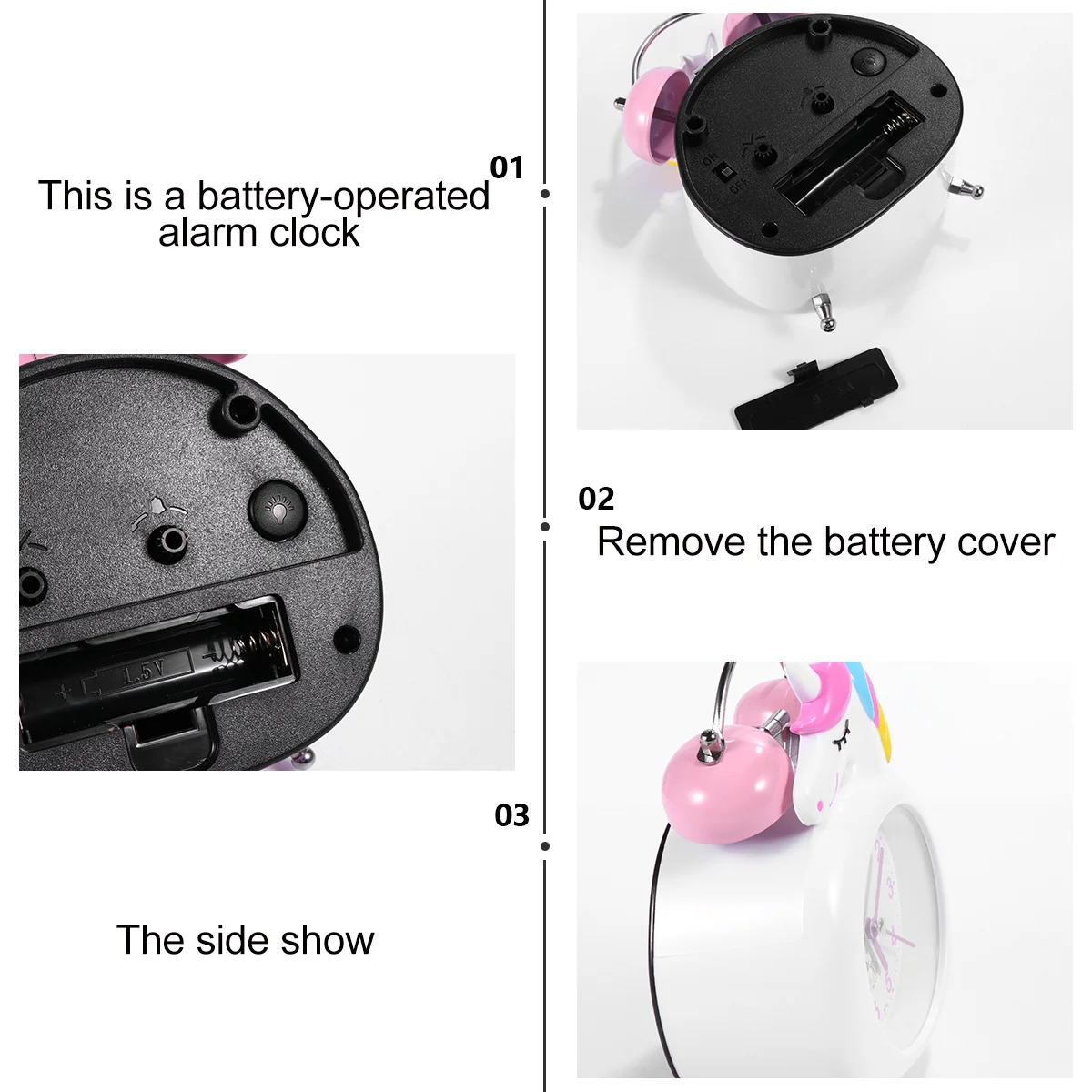 

1Pcs Unicorn Alarm Clock Desktop Clock with Ring Bell Creative Design for Bedroom Decoration Aid