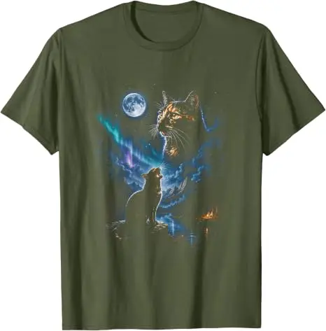Schildkrötenkatze heult den Mond an – Vintage Katzen-Halloween-T-Shirt – Y2K 90er Jahre Kunst – Grafik für Katzenliebhaber – Ästhetische Kleidung – Neuheit-T-Shirt – Detail 4