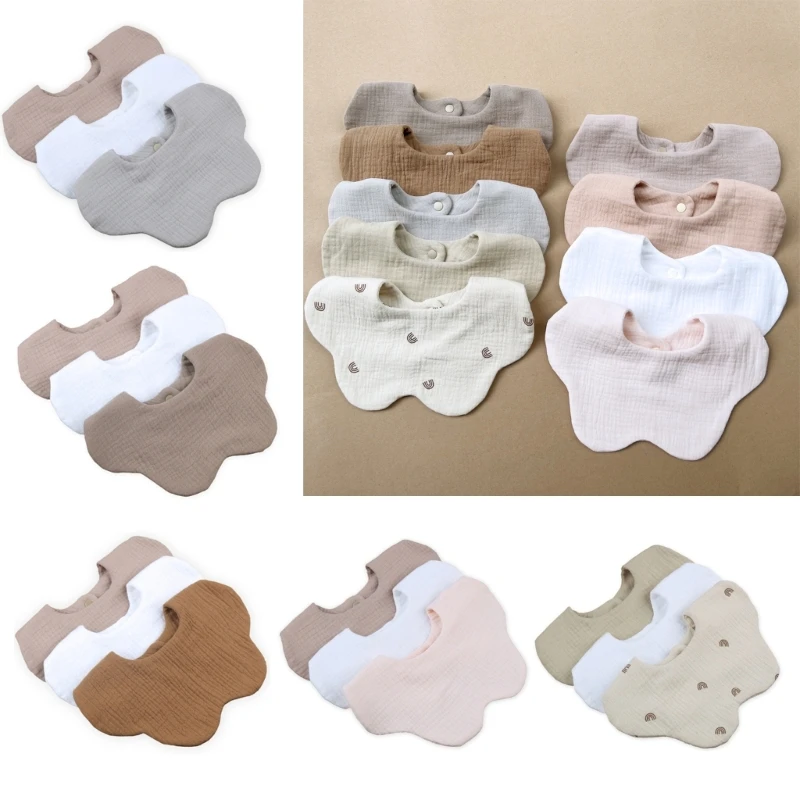 3Pcs Korean Style Baby Feeding Bibs Cotton Petal Infants Print Crepe Saliva Towel Newborn Toddler Soft Burp Cloth Kid Bib