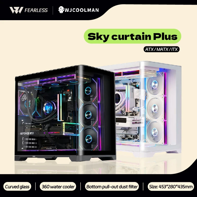 

WJCOOLMAN Sky Curtain Plus ATX/MATX игровой чехол для ПК изогнутое стекло с видом на море, чехол для компьютера, 360-охладитель для воды Gabinetes gamer