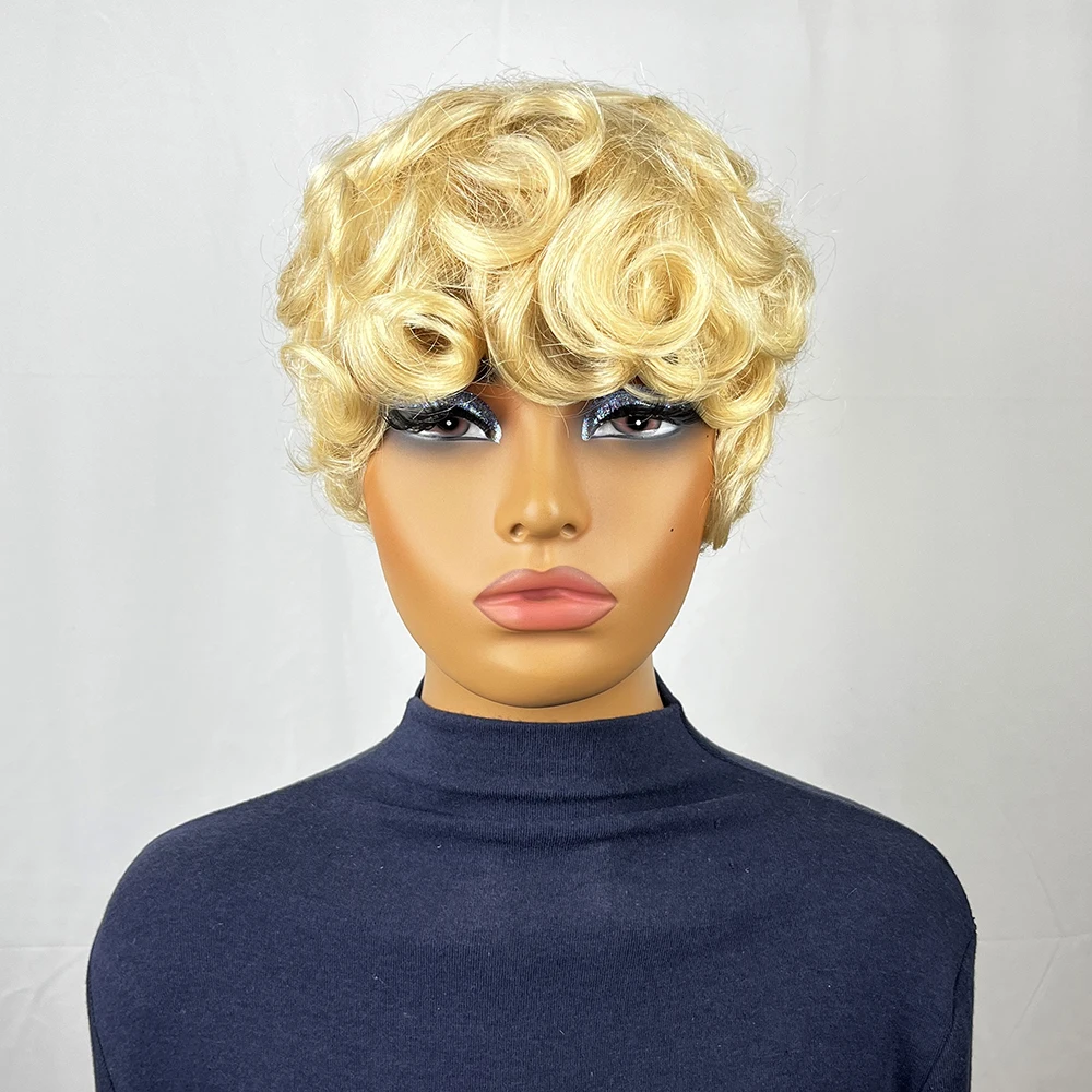Афро-пушистый вьющийся парик 613 цветов в стиле пикси, вьющийся короткий вьющийся парик из человеческих волос, полный машинный парик, парики из человеческих волос для женщин
