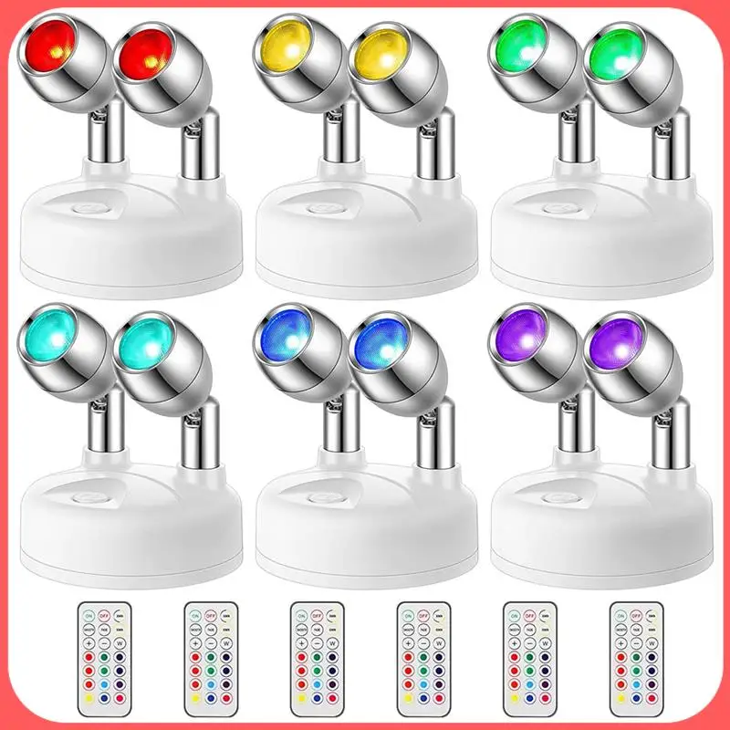 

AA89-6Pcs 13 Color Uplighting Indoor Dual Head Wireless LED Spotlight RGB LED Accent Lights With Remote A