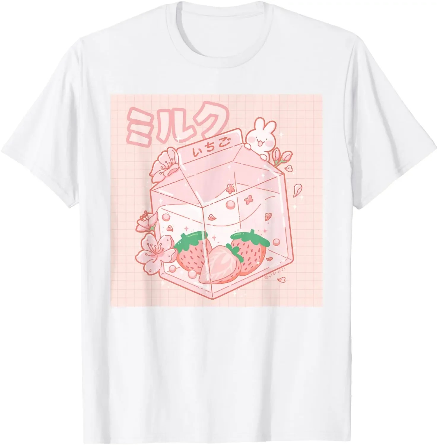 

Strawberry Milk Kawaii Aesthetic Graphic Tee Japanese Style Loose Short Sleeve T-Shirt