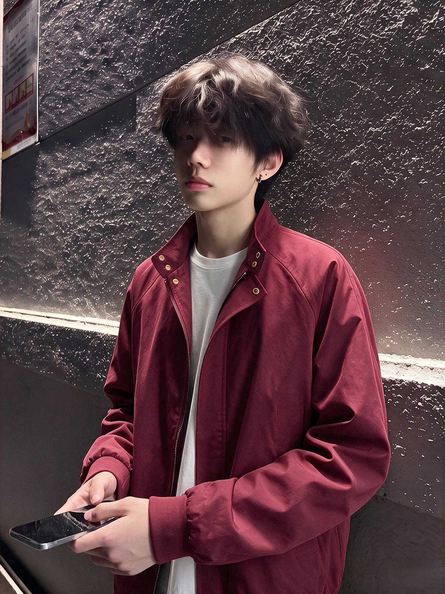Cleanfit Black Flight Jacket Men's Style Deconstructed Patchwork Stand Collar Baseball Outerwear Autumn Season Polyester Fabric
