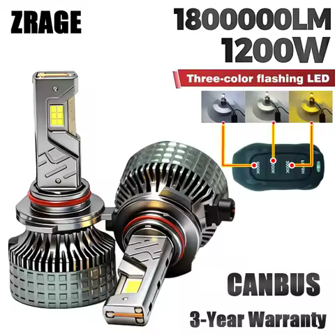 2pcs 1200W Tri-Color LED Headlights H7 H4 H8 H9 H11 with Remote, Cooling Fan H1 9005 9006 HB3 HB4 9012 Hir2 6000K 4300K 3000K