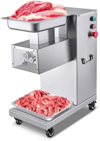 

BOOROS 750W Electric Meat Slicer 130L 1100lb/h Vertical Stainless Steel Cutter - 3mm Blade, 110V