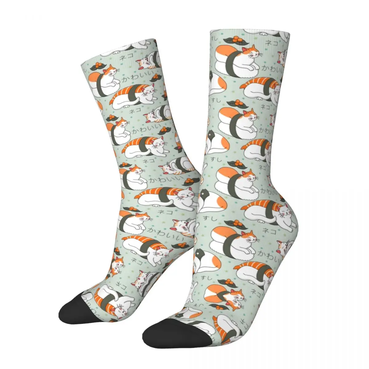 Crazy compression Kawaii Neko Sushi Sock for Men Harajuku Seamless Pattern Crew Sock Novelty