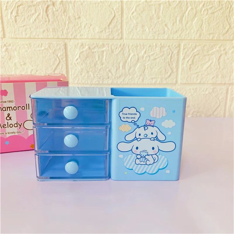 Caixa com Gaveta Kawaii Sanrio, Porta-canetas, Organizador com Grades, Grande Capacidade, Escritório, Meninas, Kuromi, My Melody, Estudante, Mesa