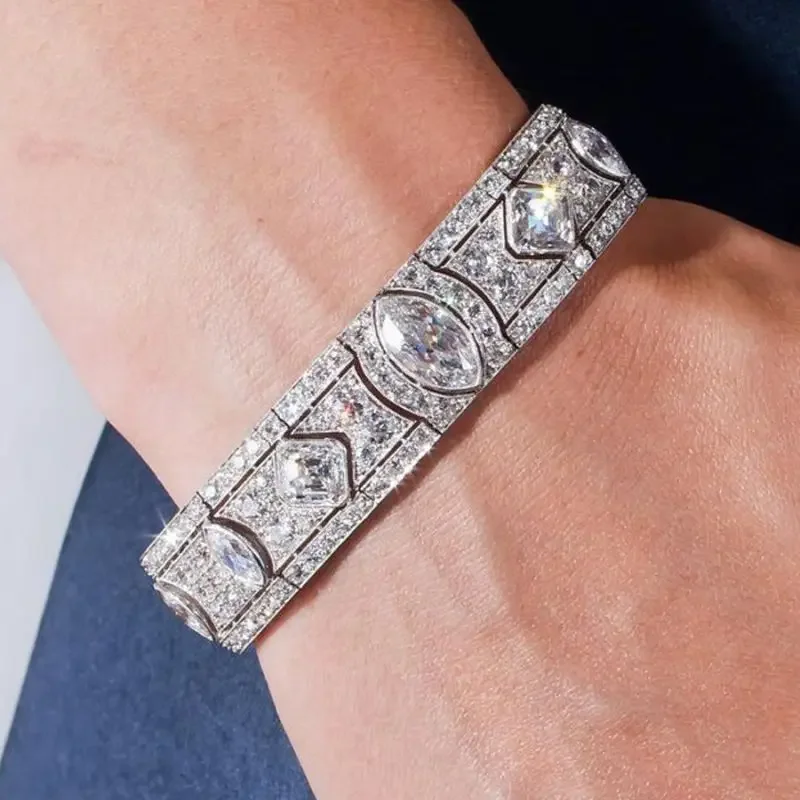 925 silver-plated gold , high carbon diamond/Artdeco Art Deco series antique Western bracelet