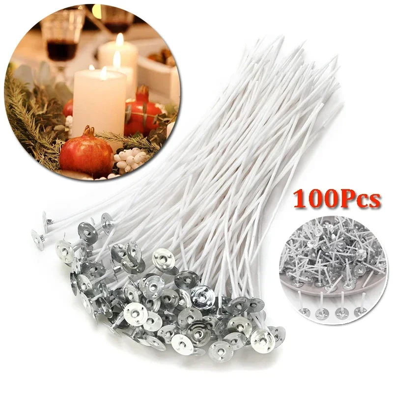 100 Uds. Mechas funcionales para velas sin humo, mechas grandes para velas de cera de soja, suministros para fabricación de velas de pilar y bricolaje