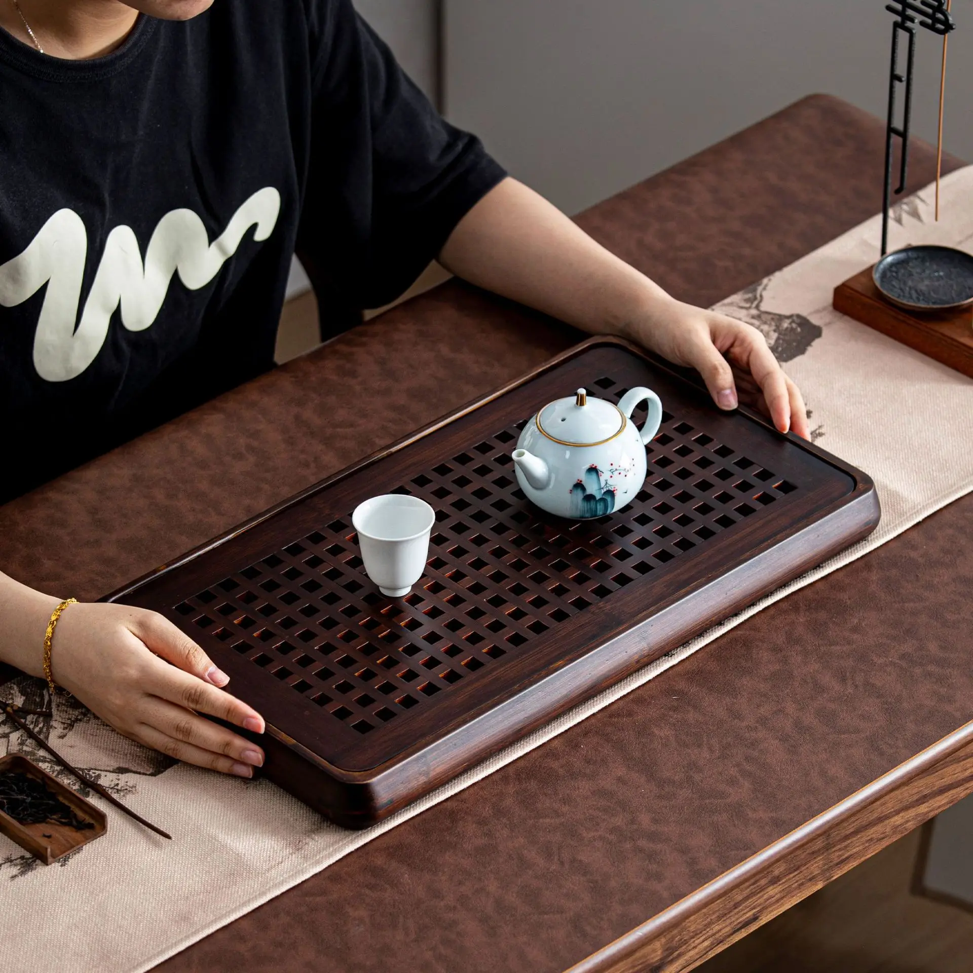 Household water storage tea  tea tray living room dry brewing table drain  drainage type size single-layer small