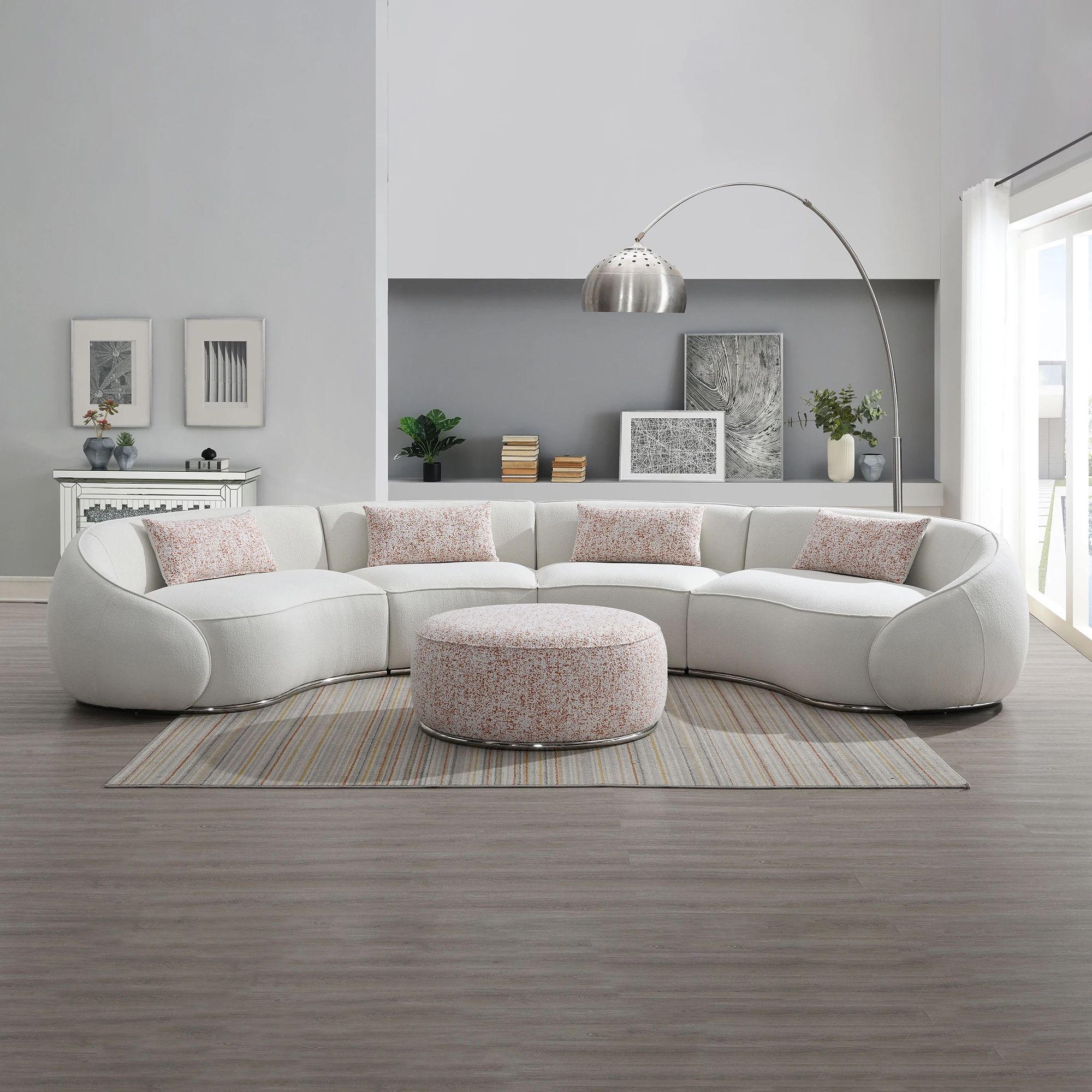 #Italian Style Beige Boucle Leather Sofa Set With 3 Pillows New Design Light Luxury Modern Living Room Customizable Color