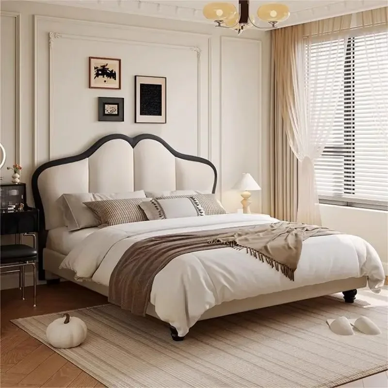 French retro cream wind butterfly bed modern simple 1.8 meters leather bed