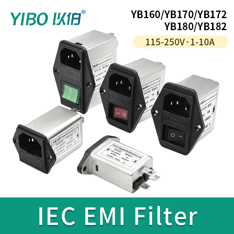 IEC socket power filter 220V anti-interference EMI AC switch fuse indicator light three in one