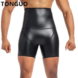 Men High Waist Slim Leather Pants Body Shapers Leggings Waist Trainer Control Panties Fashion Casual Fitness Party 3pts Shorts